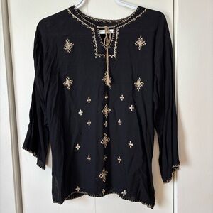 🎉4/30$🎉 Vintage Black Embroidered Boho Blouse✨ Size XL (ptp 22) — 8/10